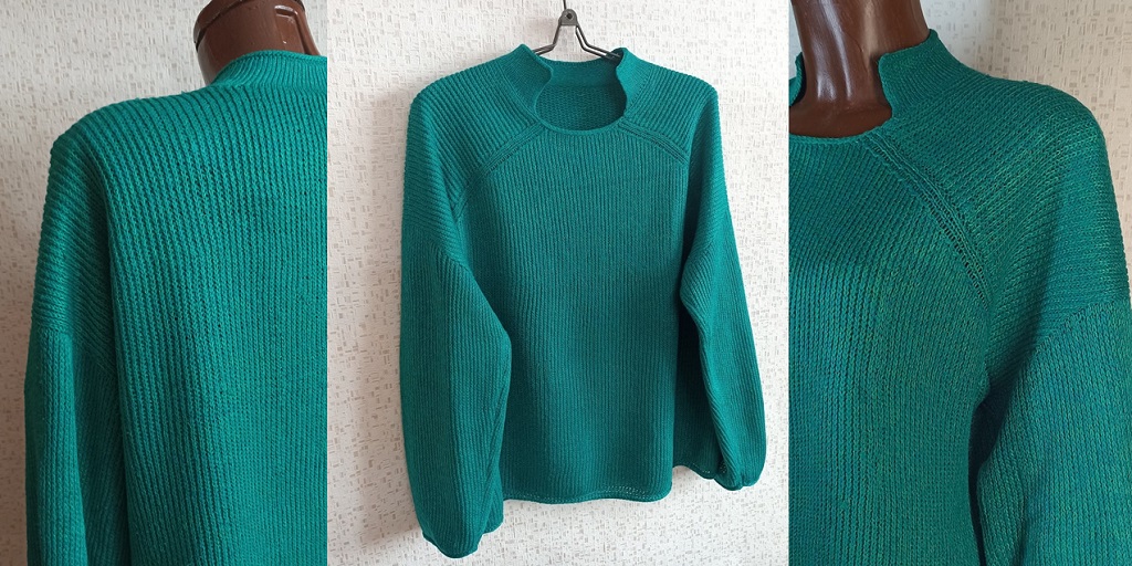 [Вяжи.ру] Свитер с японским плечом наоборот Green _0.jpg